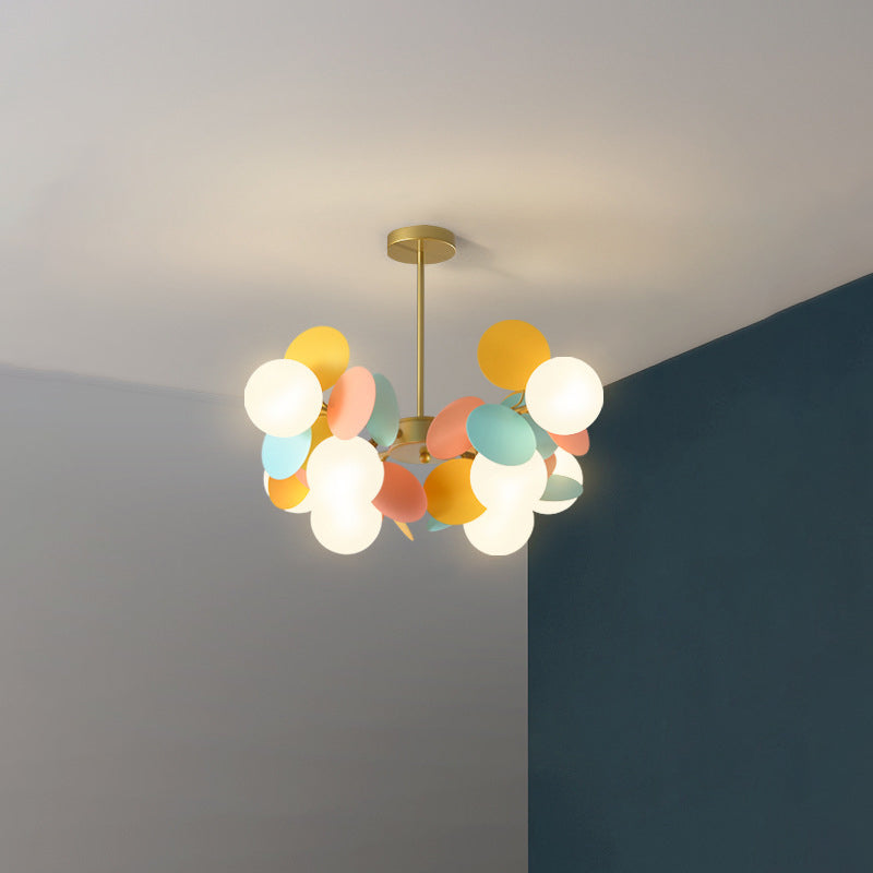 Nordic Metal Acrylic Flower Branch Glass Ball Chandelier