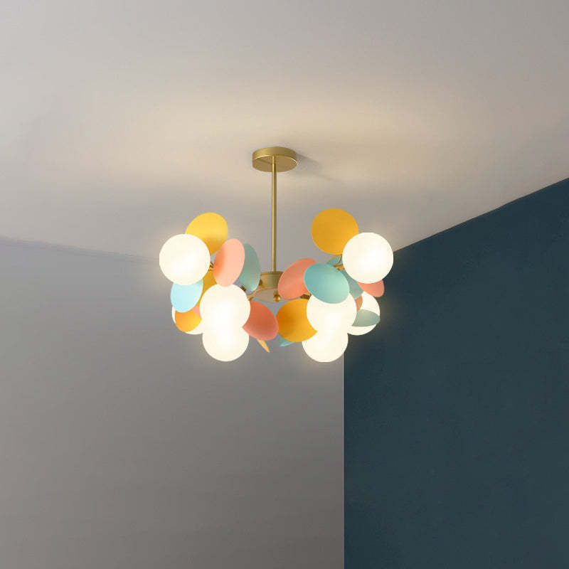 Nordic Metal Acrylic Flower Branch Glass Ball Chandelier
