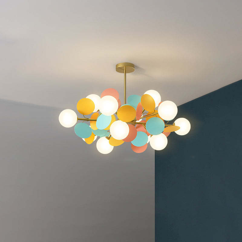 Nordic Metal Acrylic Flower Branch Glass Ball Chandelier