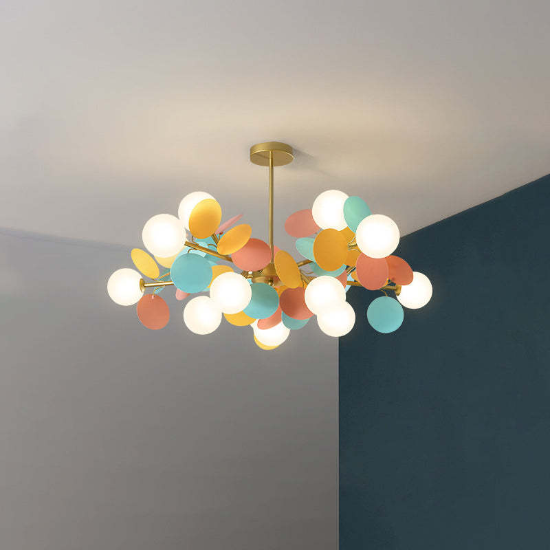 Nordic Metal Acrylic Flower Branch Glass Ball Chandelier