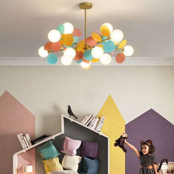 Nordic Metal Acrylic Flower Branch Glass Ball Chandelier