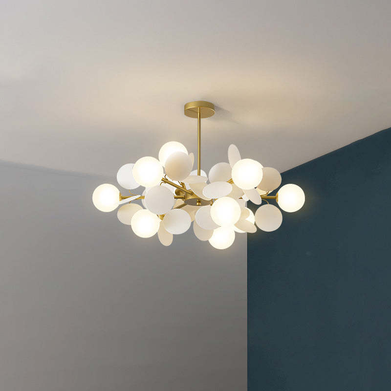 Nordic Metal Acrylic Flower Branch Glass Ball Chandelier