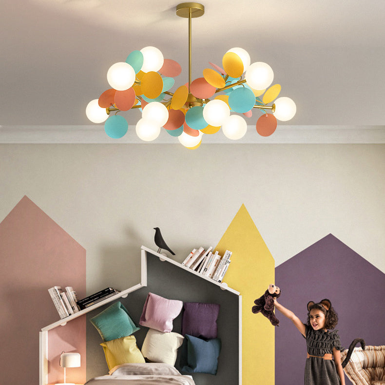Nordic Metal Acrylic Flower Branch Glass Ball Chandelier
