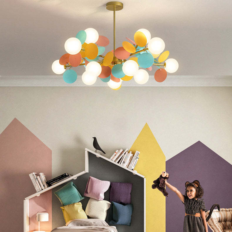 Nordic Metal Acrylic Flower Branch Glass Ball Chandelier