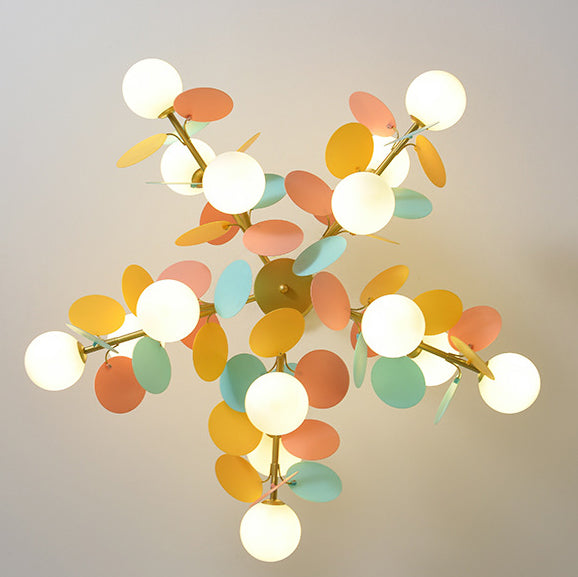 Nordic Metal Acrylic Flower Branch Glass Ball Chandelier