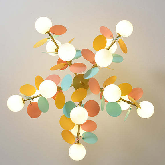 Nordic Metal Acrylic Flower Branch Glass Ball Chandelier