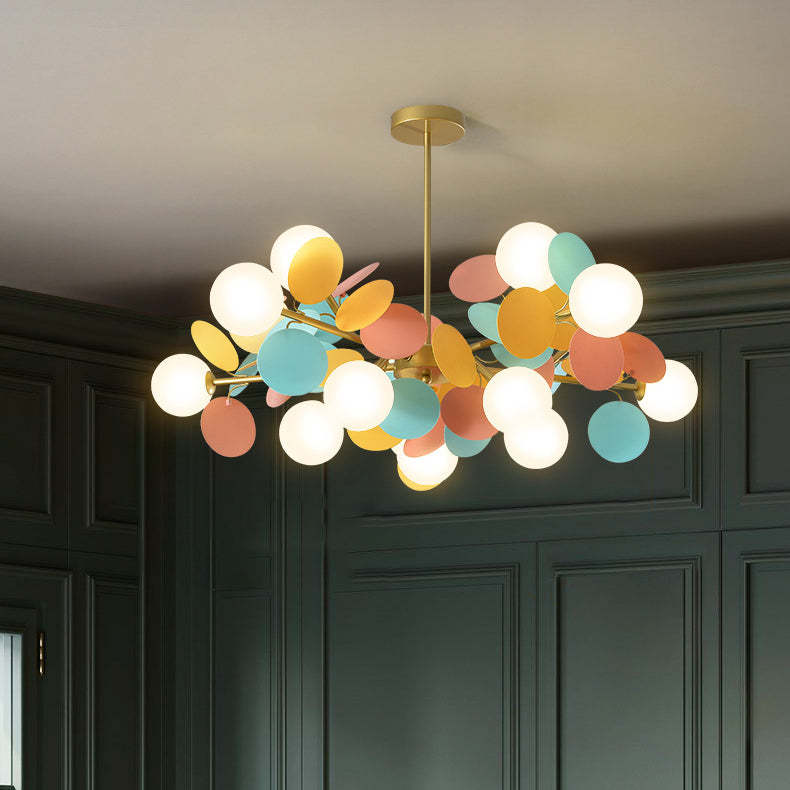Nordic Metal Acrylic Flower Branch Glass Ball Chandelier