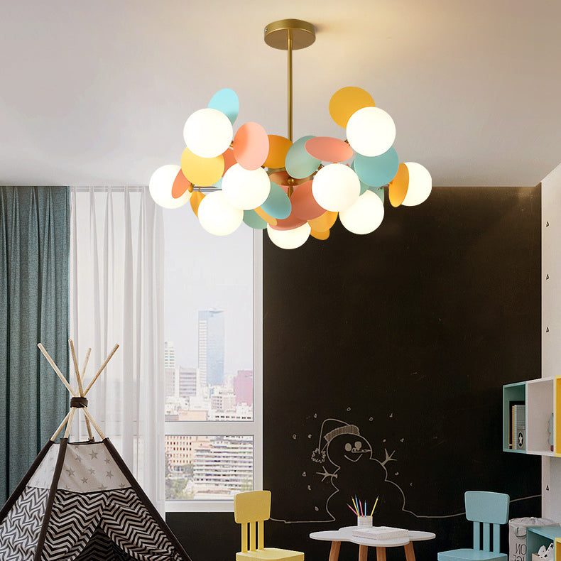 Nordic Metal Acrylic Flower Branch Glass Ball Chandelier