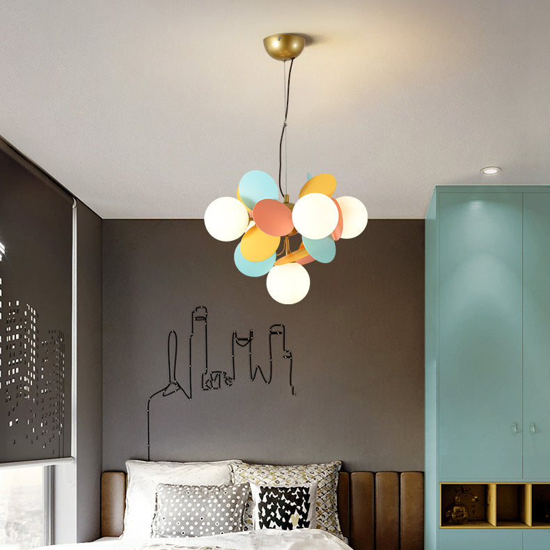 Nordic Metal Acrylic Flower Branch Glass Ball Chandelier