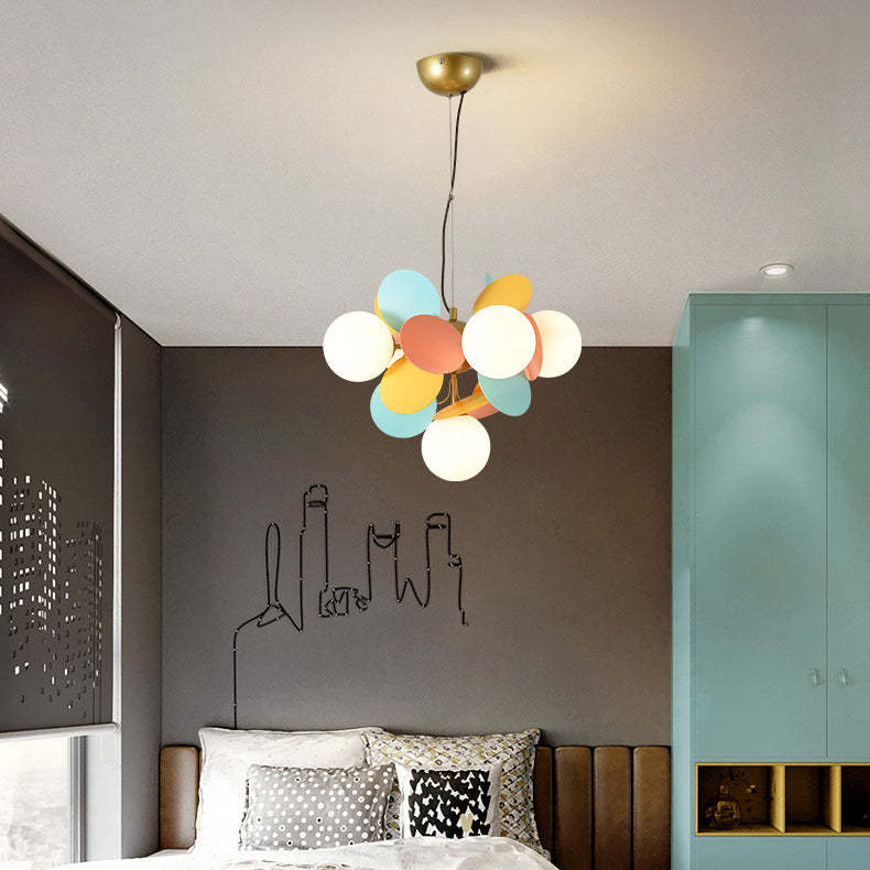 Nordic Metal Acrylic Flower Branch Glass Ball Chandelier