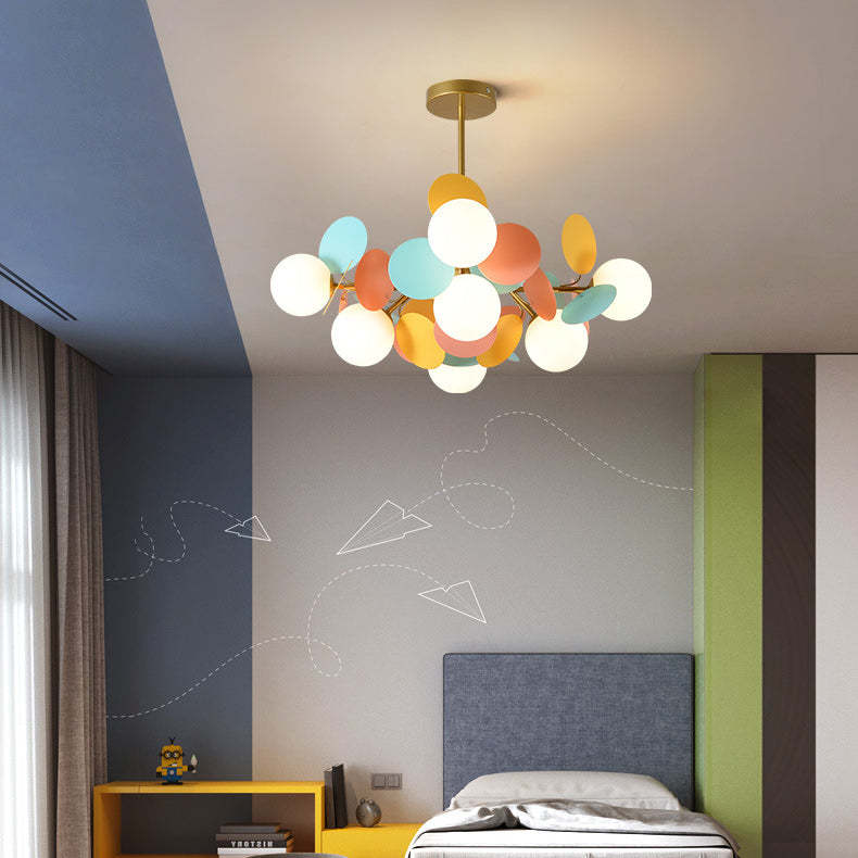 Nordic Metal Acrylic Flower Branch Glass Ball Chandelier
