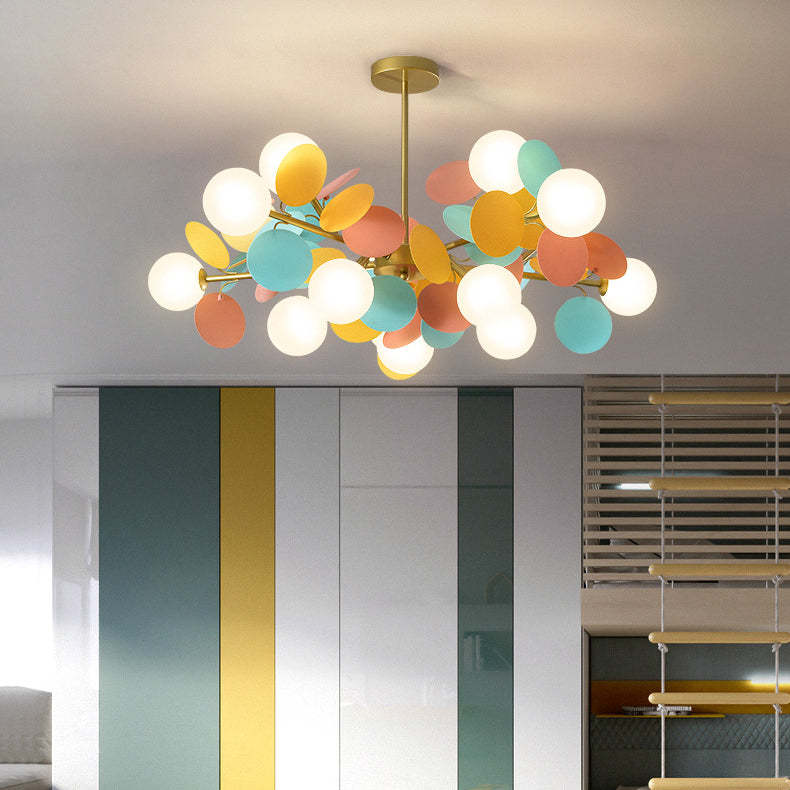 Nordic Metal Acrylic Flower Branch Glass Ball Chandelier