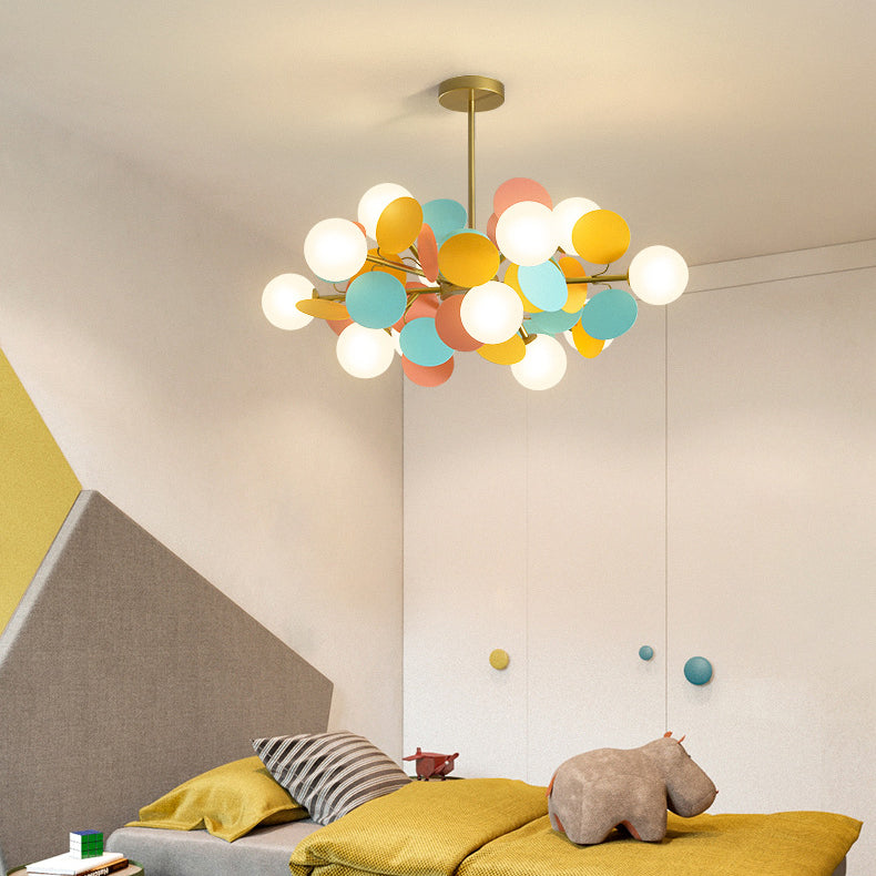 Nordic Metal Acrylic Flower Branch Glass Ball Chandelier