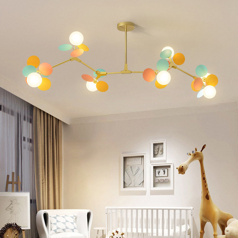Nordic Metal Acrylic Flower Branch Glass Ball Chandelier