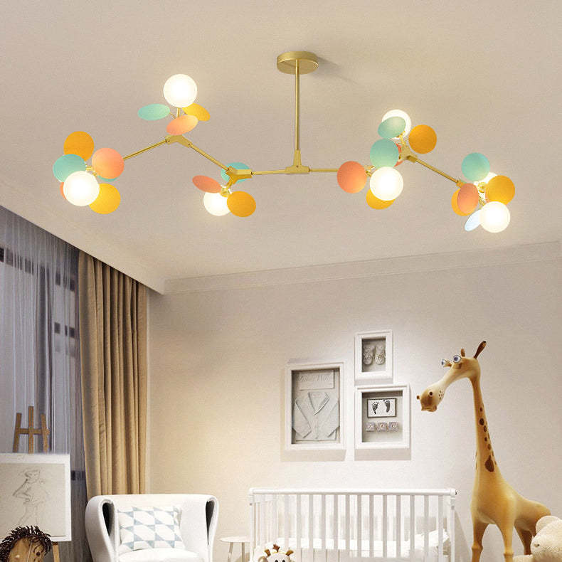 Nordic Metal Acrylic Flower Branch Glass Ball Chandelier
