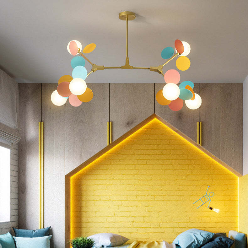 Nordic Metal Acrylic Flower Branch Glass Ball Chandelier
