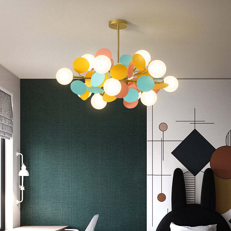 Nordic Metal Acrylic Flower Branch Glass Ball Chandelier