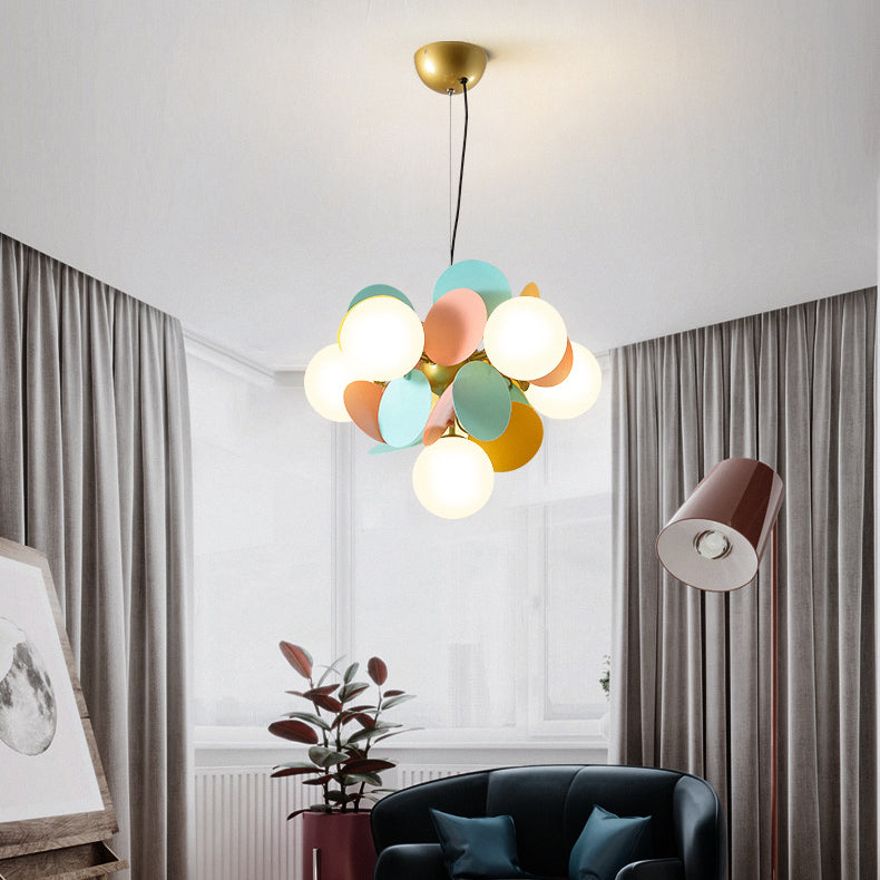 Nordic Metal Acrylic Flower Branch Glass Ball Chandelier