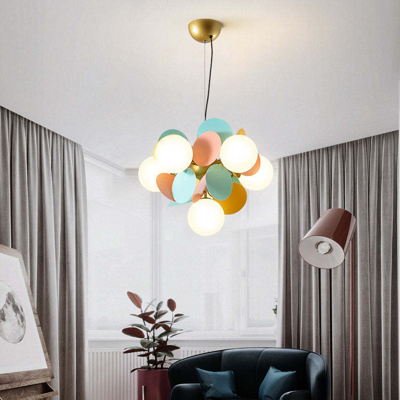 Nordic Metal Acrylic Flower Branch Glass Ball Chandelier