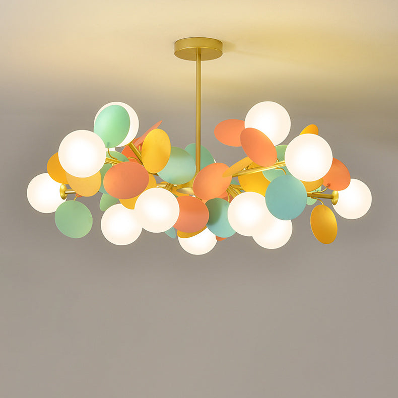 Nordic Metal Acrylic Flower Branch Glass Ball Chandelier