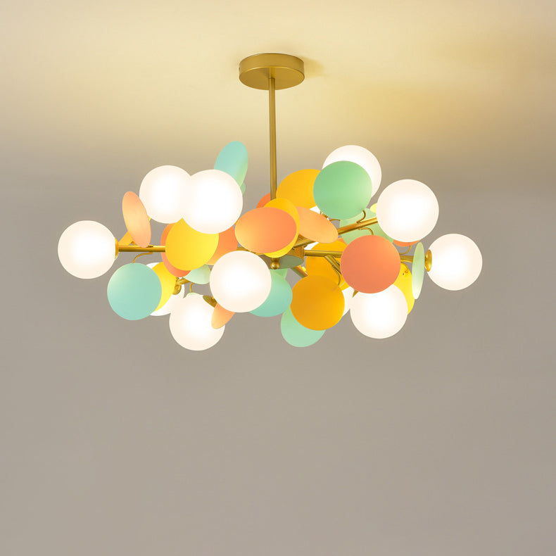 Nordic Metal Acrylic Flower Branch Glass Ball Chandelier