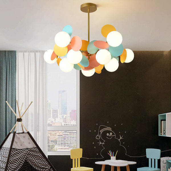 Nordic Metal Acrylic Flower Branch Glass Ball Chandelier