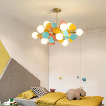 Nordic Metal Acrylic Flower Branch Glass Ball Chandelier