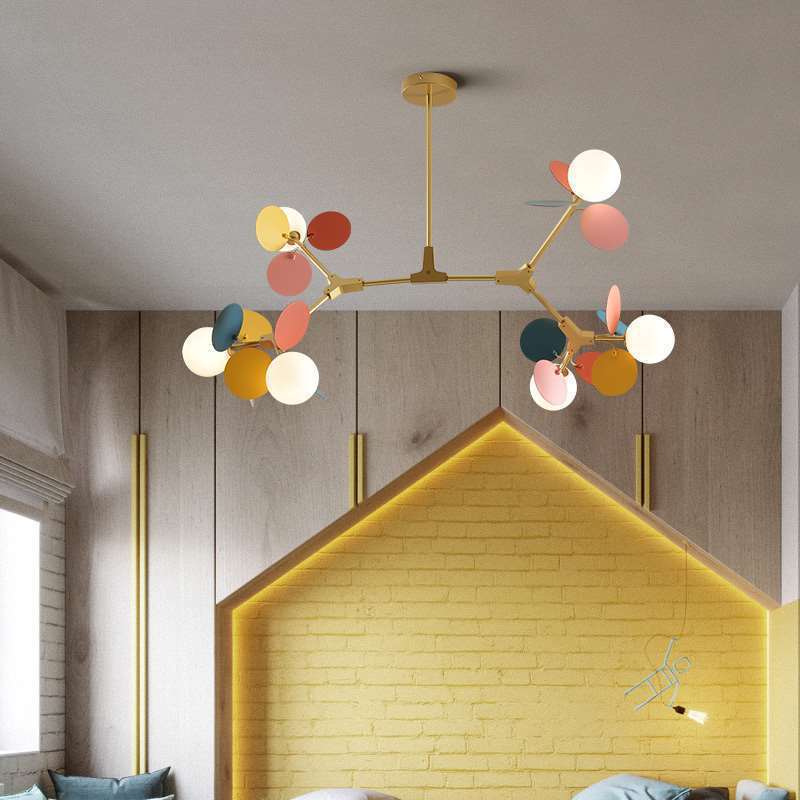 Nordic Metal Acrylic Flower Branch Glass Ball Chandelier