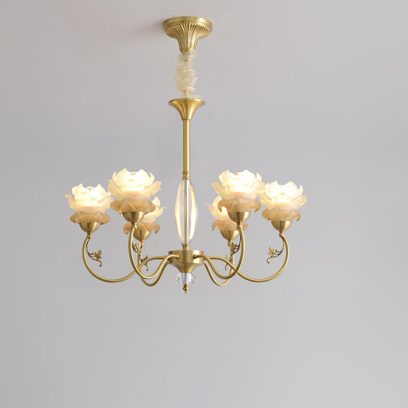 French Flower Branch Copper Glass Crystal Chandelier
