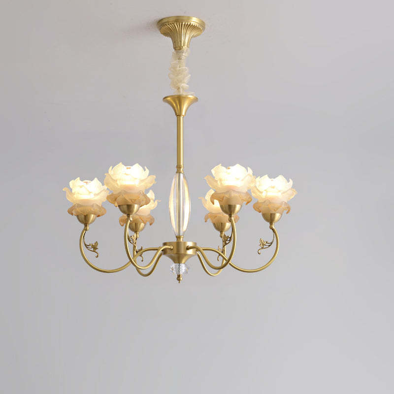 French Flower Branch Copper Glass Crystal Chandelier