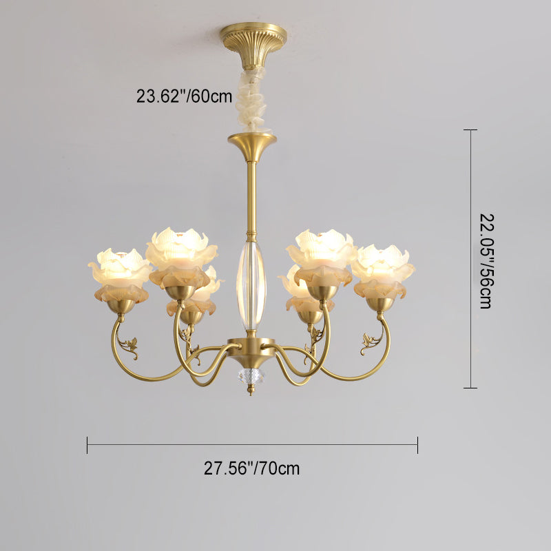 French Flower Branch Copper Glass Crystal Chandelier