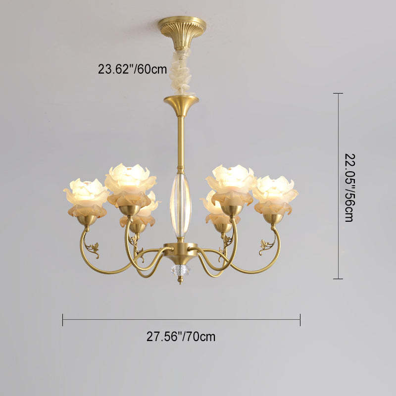 French Flower Branch Copper Glass Crystal Chandelier