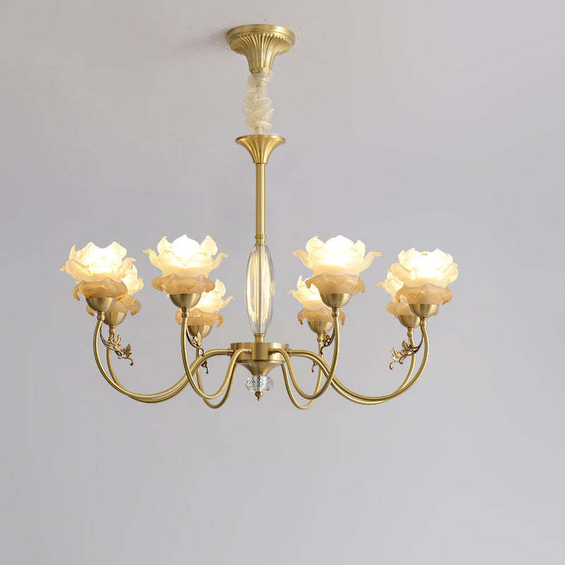 French Flower Branch Copper Glass Crystal Chandelier