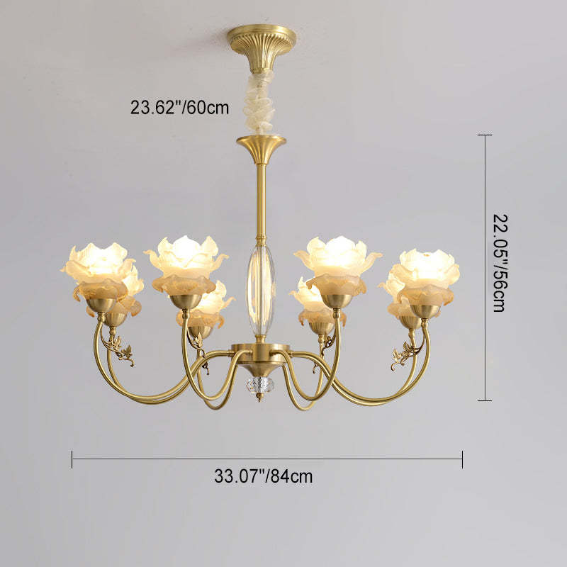 French Flower Branch Copper Glass Crystal Chandelier