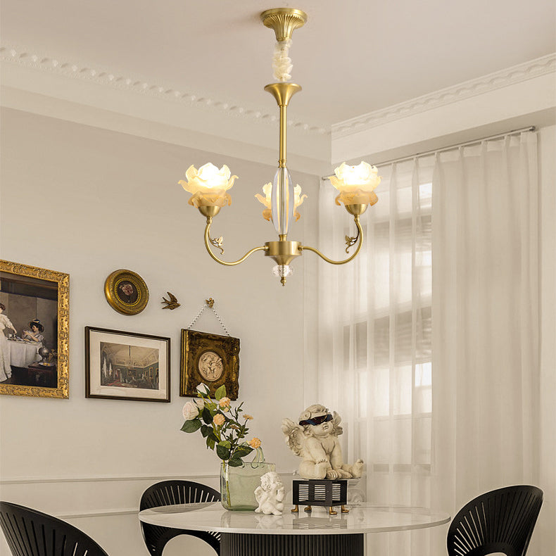 French Flower Branch Copper Glass Crystal Chandelier