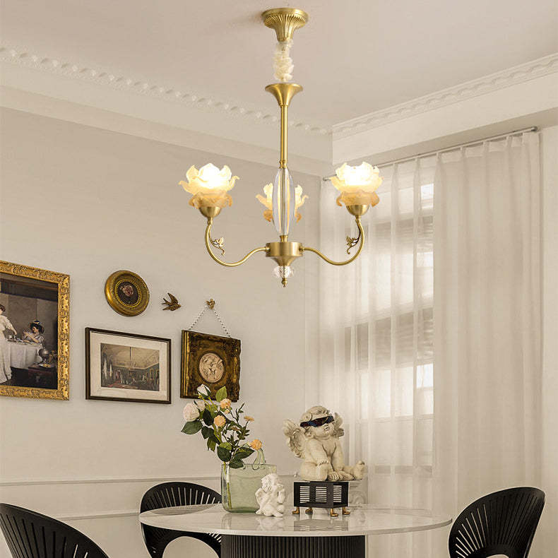 French Flower Branch Copper Glass Crystal Chandelier
