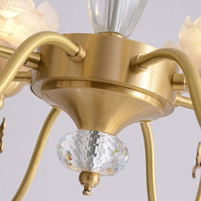 French Flower Branch Copper Glass Crystal Chandelier