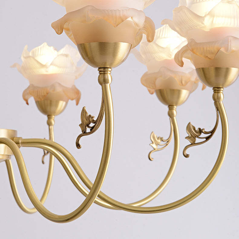 French Flower Branch Copper Glass Crystal Chandelier