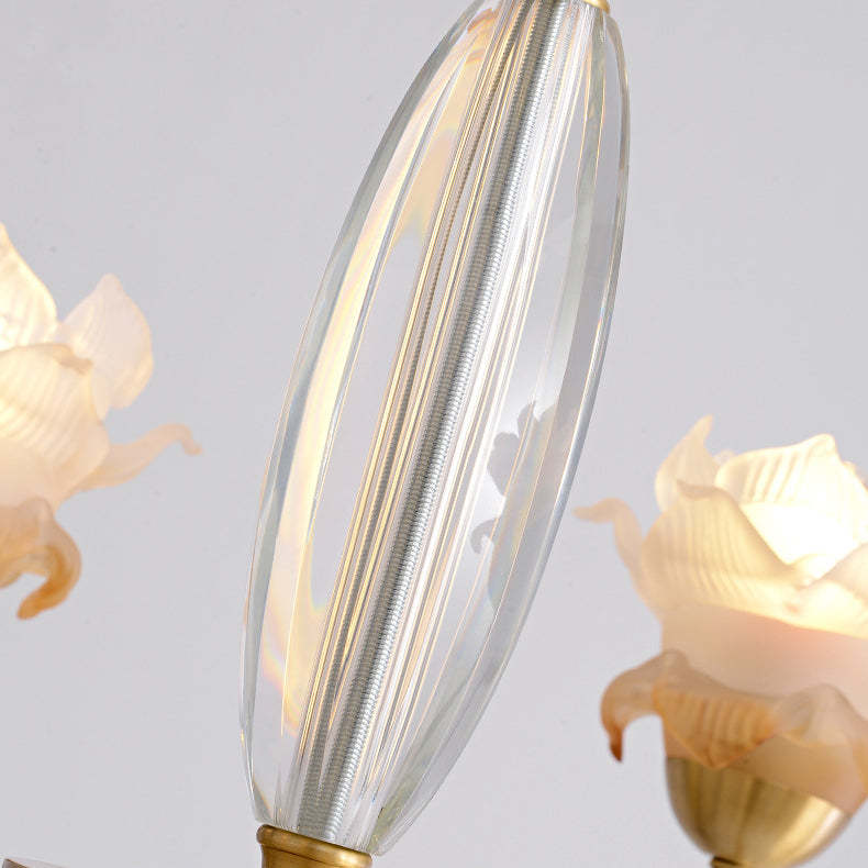 French Flower Branch Copper Glass Crystal Chandelier