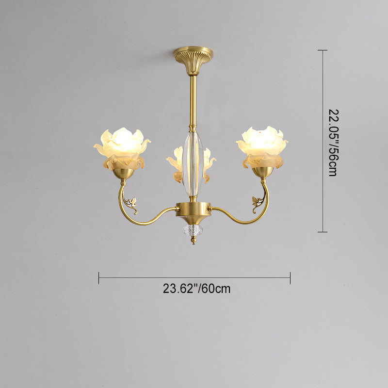 French Flower Branch Copper Glass Crystal Chandelier