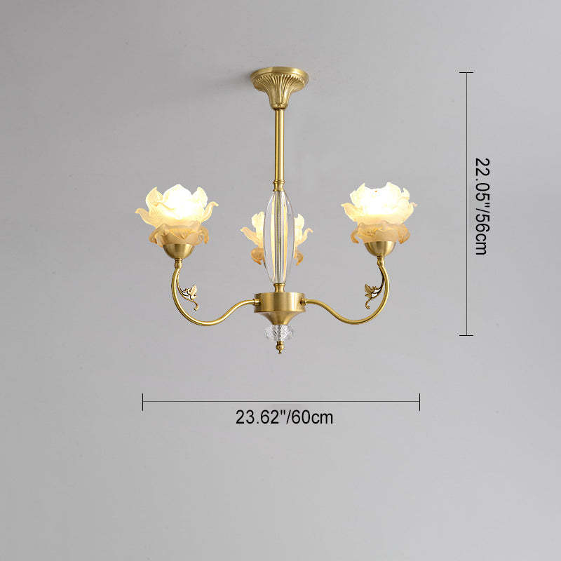 French Flower Branch Copper Glass Crystal Chandelier