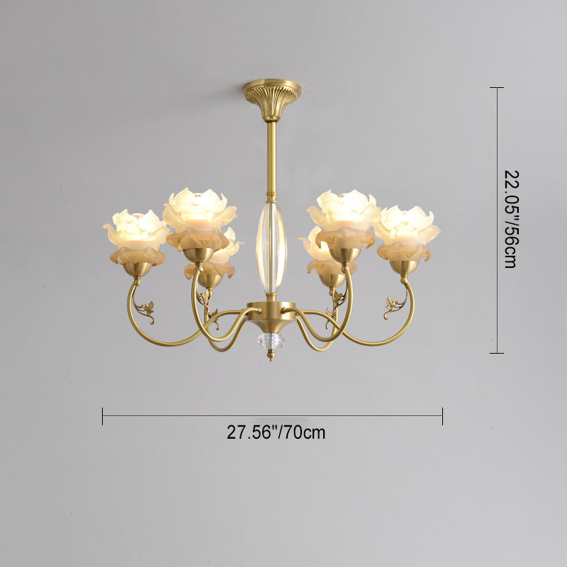 French Flower Branch Copper Glass Crystal Chandelier