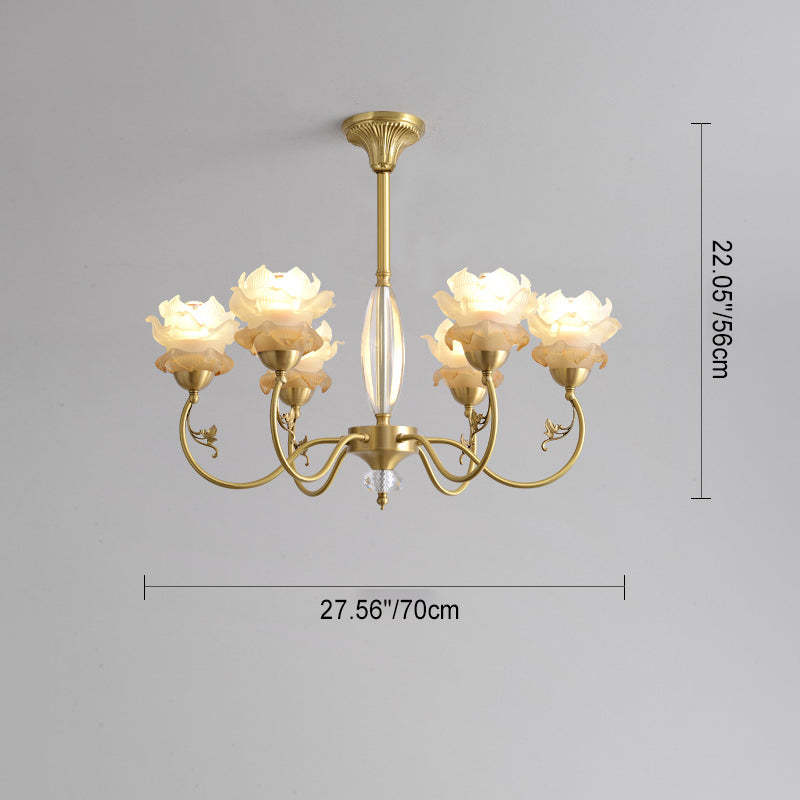French Flower Branch Copper Glass Crystal Chandelier