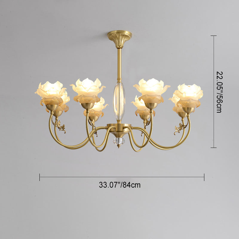 French Flower Branch Copper Glass Crystal Chandelier