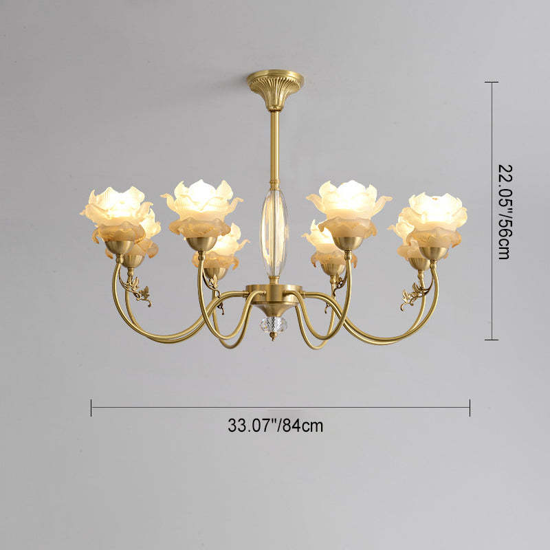 French Flower Branch Copper Glass Crystal Chandelier