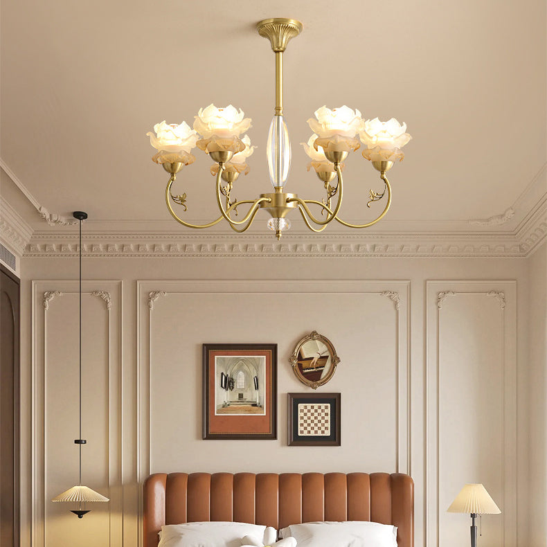 French Flower Branch Copper Glass Crystal Chandelier