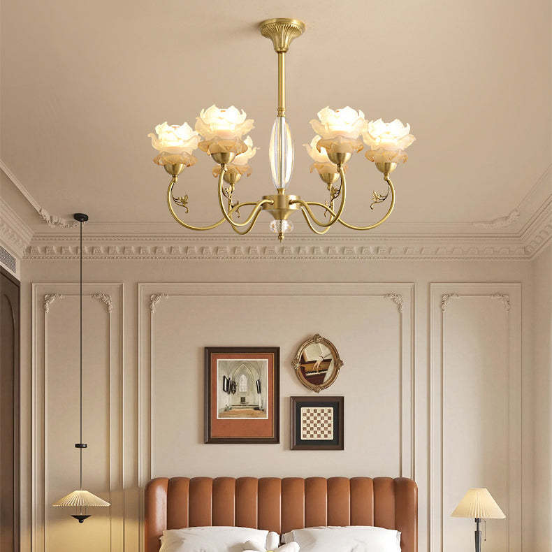 French Flower Branch Copper Glass Crystal Chandelier