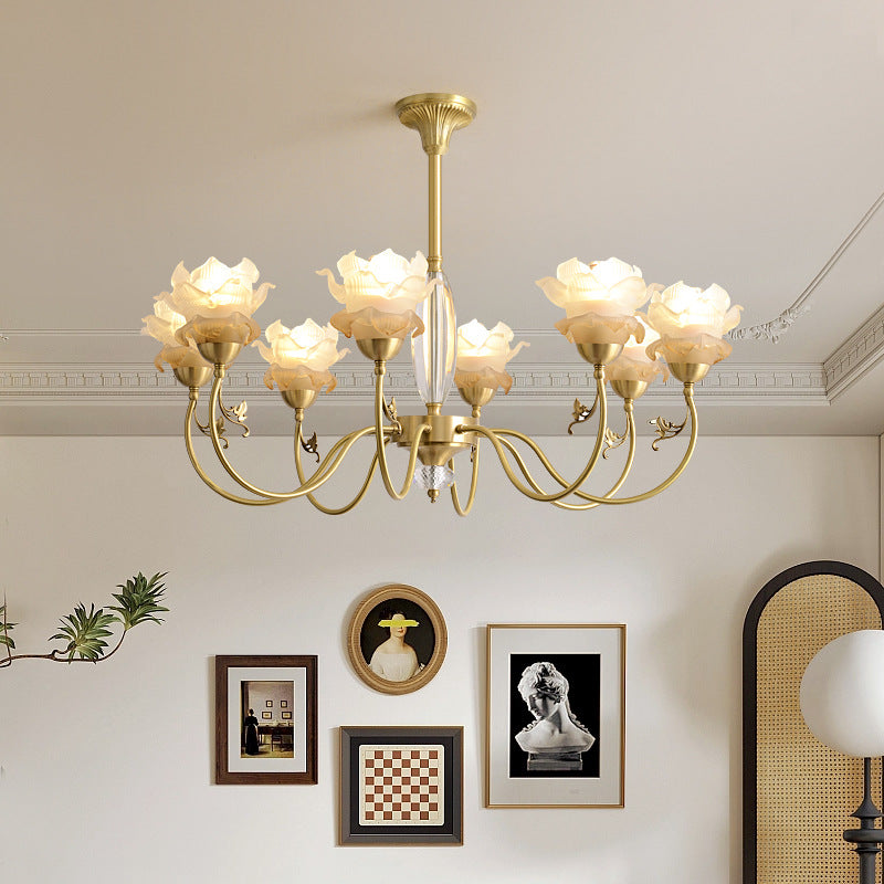 French Flower Branch Copper Glass Crystal Chandelier