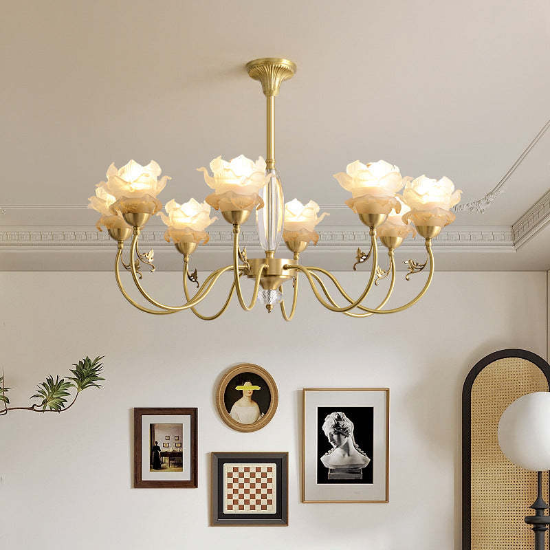 French Flower Branch Copper Glass Crystal Chandelier