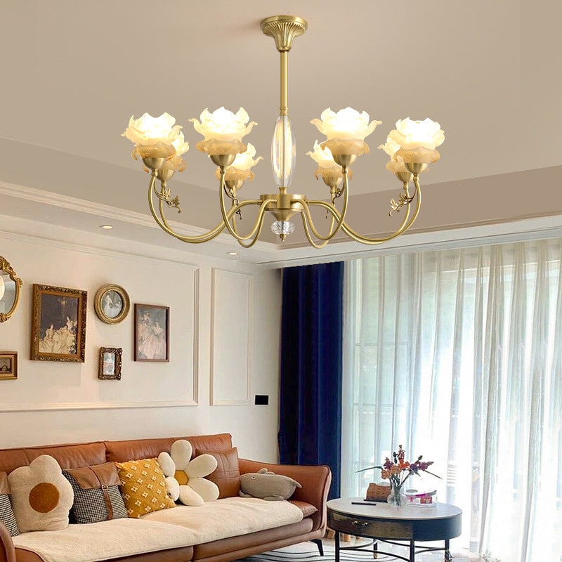 French Flower Branch Copper Glass Crystal Chandelier